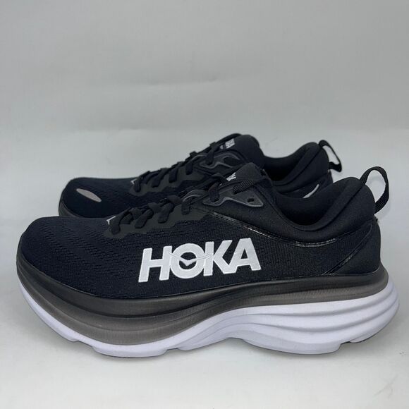 HOKA WOMENS BONDI 8 1127952 WHITE/BLACK MESH COMFORTABLE RUNNING SHOES SIZE 7B - Picture 4 of 5
